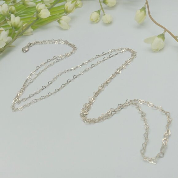 Vintage Sterling Silver Heart Link Necklace - Picture 4 of 14